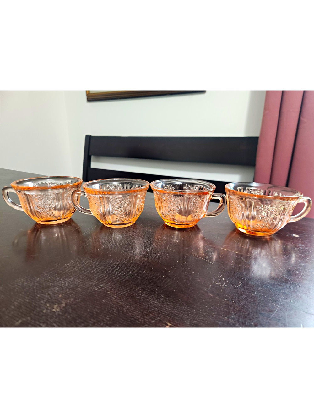 Federal Glass Co. Sharon Set of 4 Pink  Depression Glass Cups with Handles